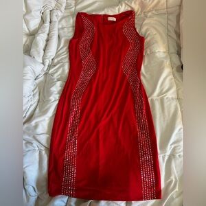 Calvin Klein Red Midi Dress with Studded Accents